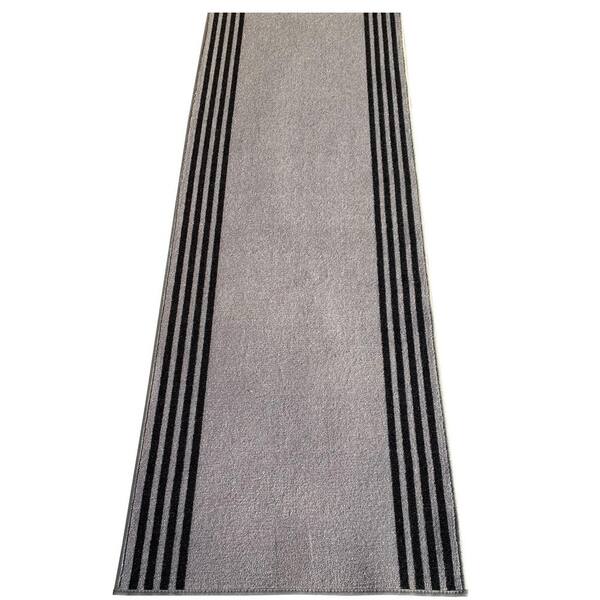 PLAYA RUG Stripes Border Back & Gray 26 in. W x 45 ft. L Runner Rug/Stair Runner 99 sq ft.