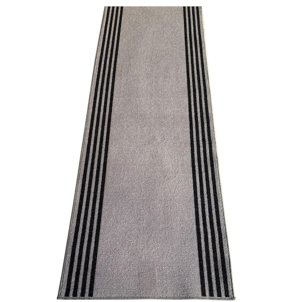 PLAYA RUG Stripes Border Back & Gray 31 in. W x 10 ft. L Runner Rug/Stair Runner 26 sq ft.