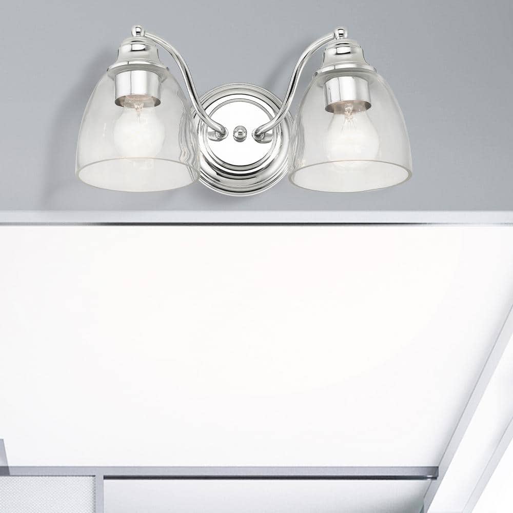 Polished Chrome Dual-Light Vanity Sconce with Hand-Blown Glass