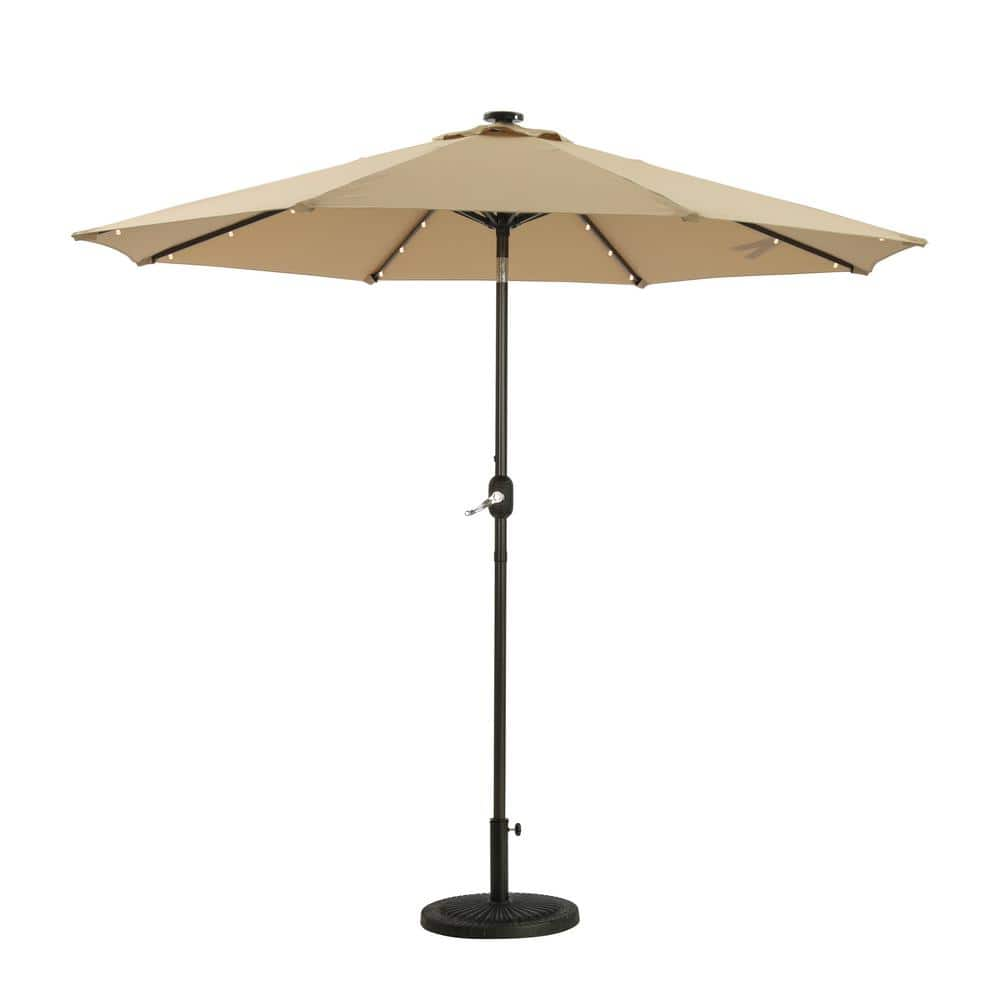 9 ft. Market Solar Patio Umbrella in Sand LED270SD - The Home Depot