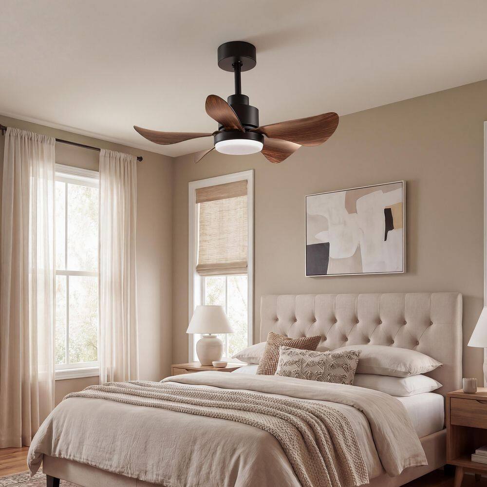 24 in. Black and Brown Low Profile Standard Ceiling Fan with Integrated LED Included Remote and App Control for Bedroom price history on PriceWatchPro