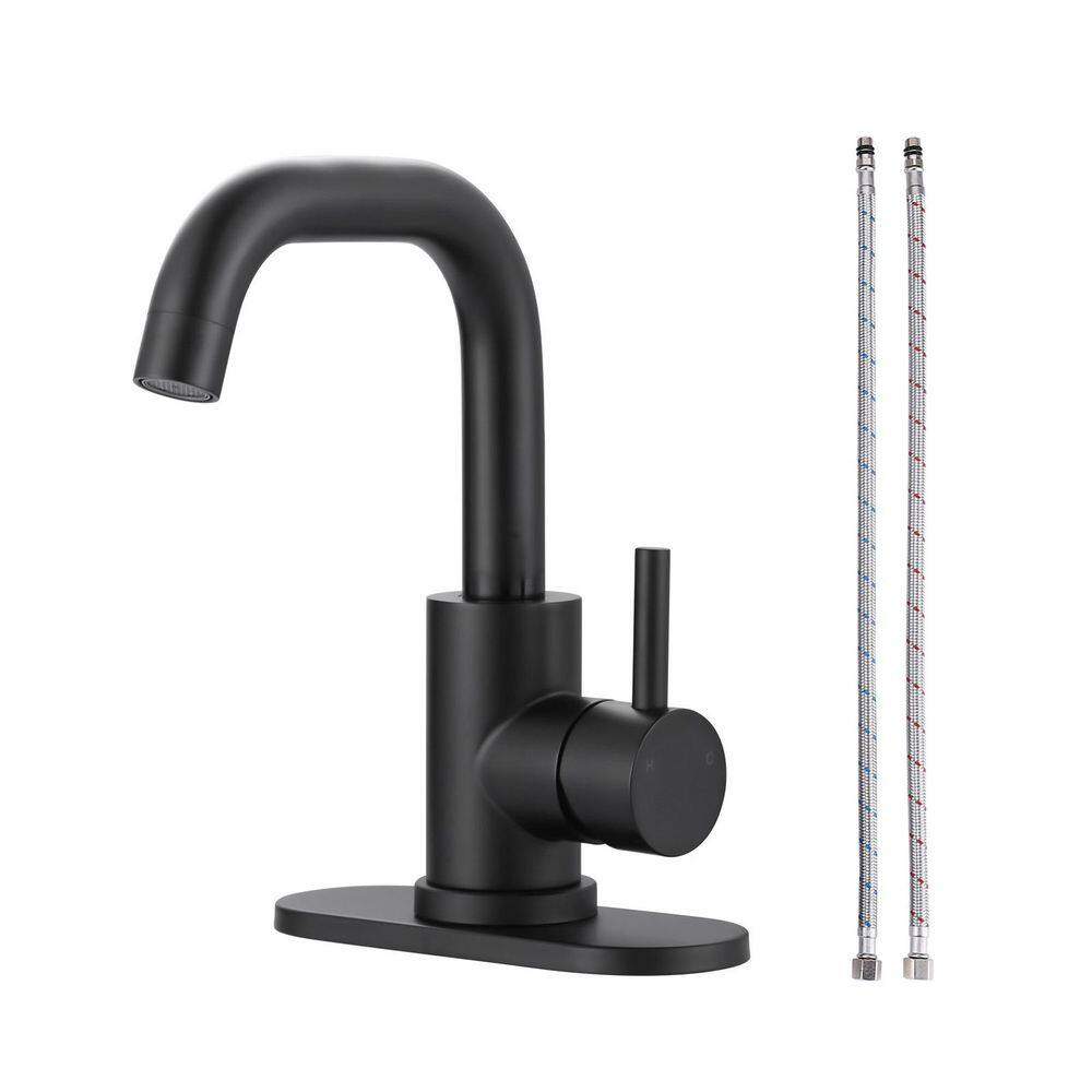 Modern Single Handle Stainless Steel Bar Faucet with Deck Plate and Supply Lines in Matte Black price history on PriceWatchPro