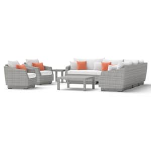 Cannes 9-Piece Wicker Patio Conversation Set with Sunbrella Cast Coral Cushions
