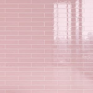 Nova Pink Blush 1.97 in. x 11.81 in. Polished Ceramic Subway Tile Sample