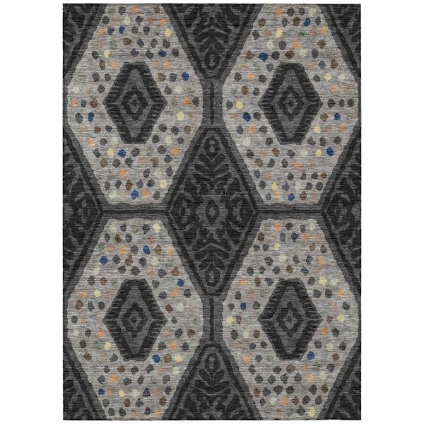 Chantille Machine Washable Indoor/Outdoor Abstract ACN2457 Charcoal 8 ft. x 10 ft. Area Rug