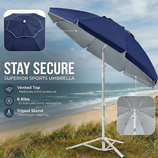 7 foot vented beach patio umbrella lohasco 7 ft. Adjustable Outdoor Sun Umbrella with Tripod Stand – Portable Shade with Carry Bag, Hook and Cup Holders, Navy Blue