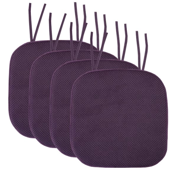 Sweet Home Collection Honeycomb Memory Foam Square 16 in. x 16 in. Non-Slip Back Chair Cushion with Ties (4-Pack), Eggplant