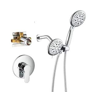 Single-Handle 6-Spray Round High Pressure Shower Faucet Dual Shower Head in Chrome (Valve Included)