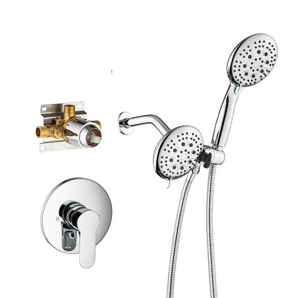 RAINLEX Single Handle 6-Spray Shower Faucet 2.2 GPM with Dual Shower Settings Round High Pressure Shower Faucet in Chrome