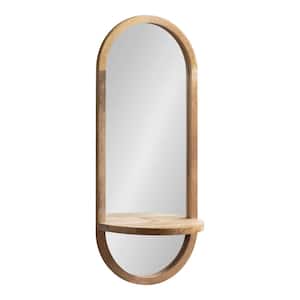 Hutton 16.00 in. W x 38.00 in. H Natural Oval Mid-Century Framed Decorative Wall Mirror with Shelf