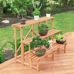 Large 3-Tier 48 in. W x 24 in. D x 32 in. H Brown Step Wooden Plant Stand