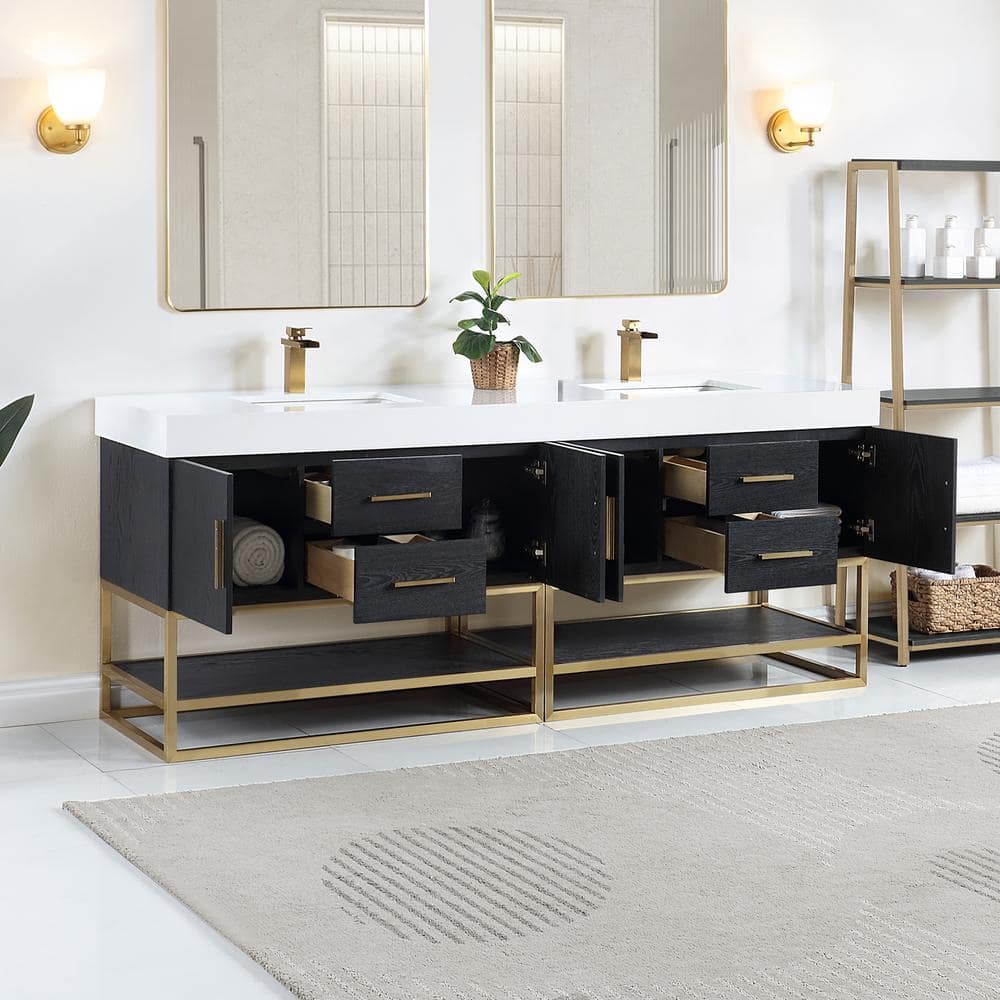 Bianco Double Vanity in Black Oak with White Stone Top