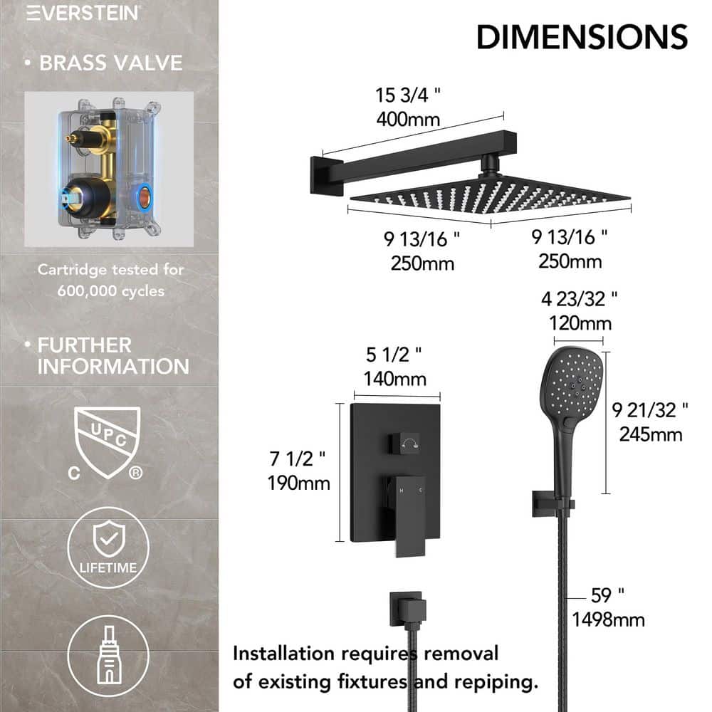Matte Black Wall Mount Dual Shower Heads with Handheld and Valve