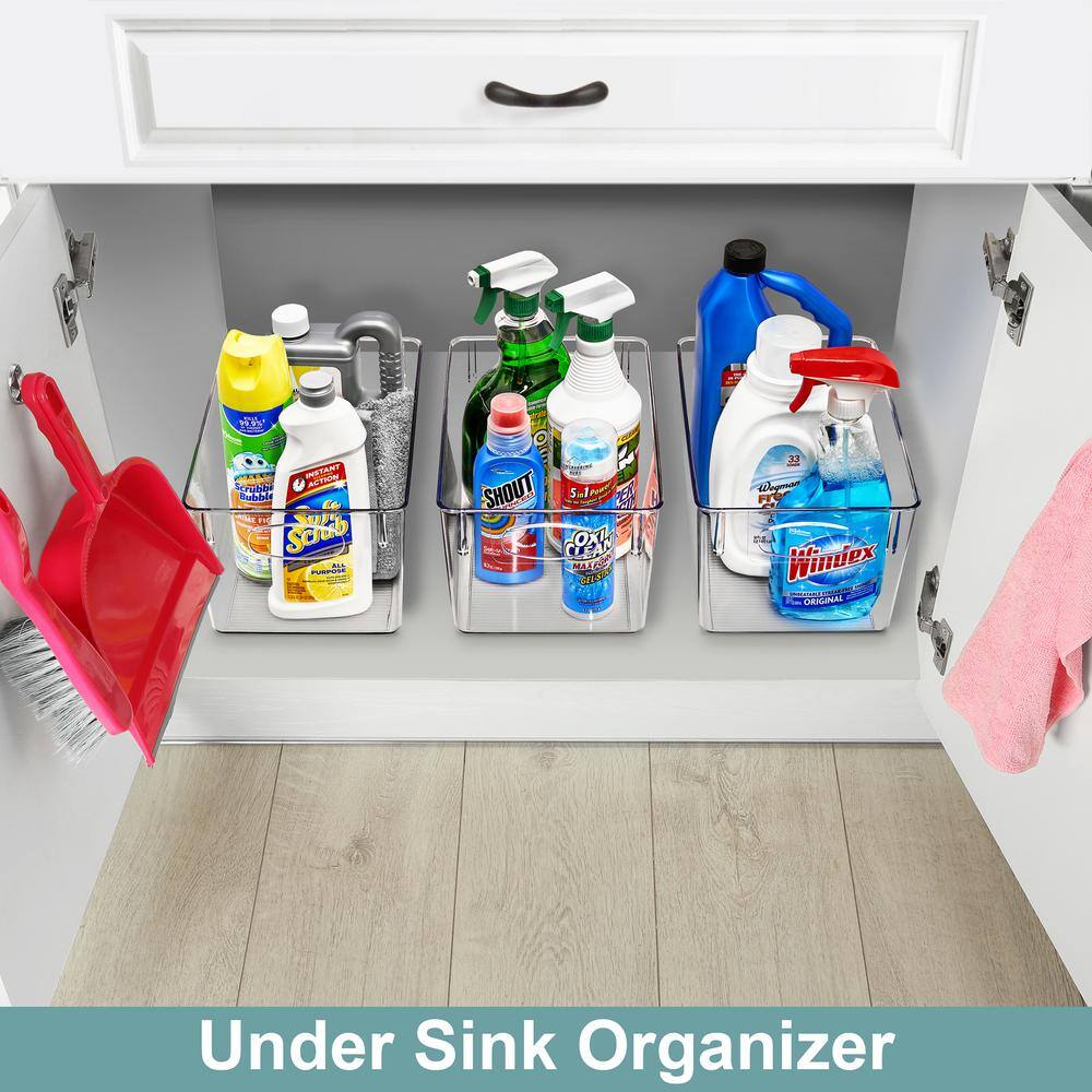 Sorbus 4 Pack Large Clear Plastic Storage Bins, Clear Organizer Bins with Handle for Kitchen, Pantry, Cabinet, Refrigerator, Craft, Toys, Clothes, Closet, Under Sink, Bathroom Organizers and Storage