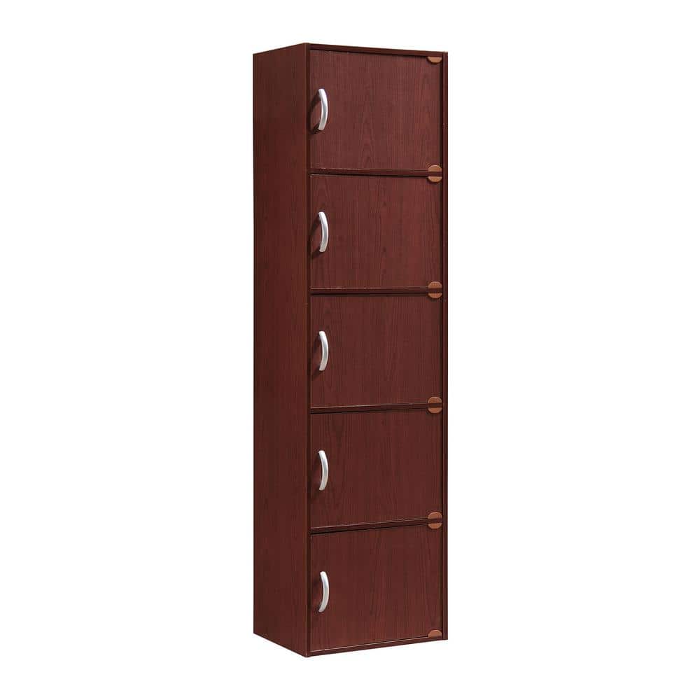 Tall Mahogany Wood Storage Cabinet with Five Doors