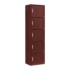 59 in. Mahogany Wood 5-shelf Standard Bookcase with Doors
