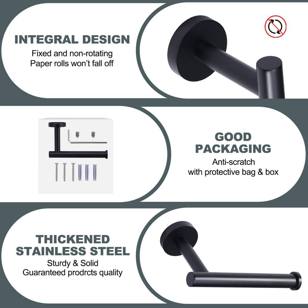 Matte Black Stainless Steel Wall-Mount Toilet Paper Holder