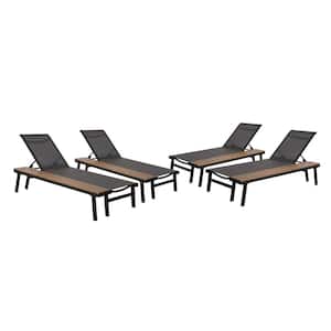 Waterloo Black Aluminum Adjustable Outdoor Patio Chaise Lounge with Side Table (4-Pack)