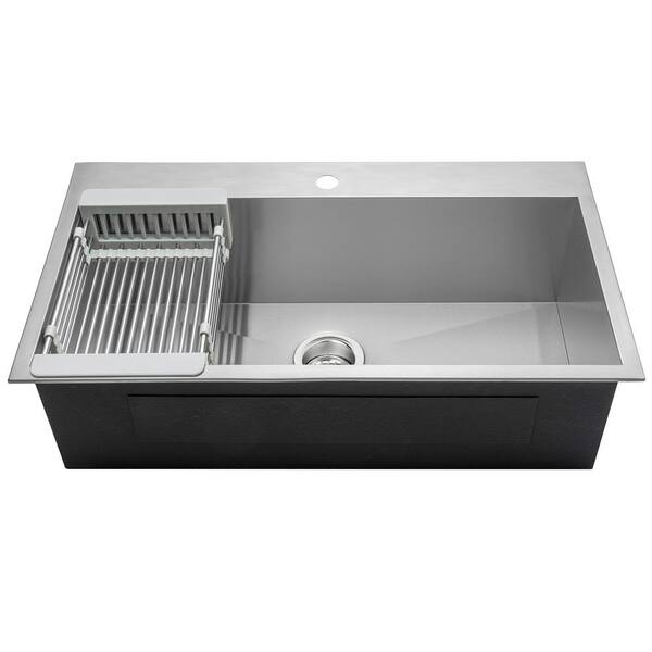 AKDY Handmade 30-in x 18-in Stainless Steel Single Bowl Drop-In 1-Hole Residential Kitchen Sink All-in-One Kit AKDY Handmade 30-in x 18-in Stainless Steel Single Bowl Drop-In 1-Hole Residential Kitchen Sink All-in-One Kit
