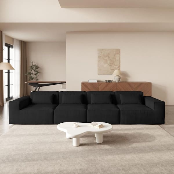 Magic Home Oversized Deep Seat 149 in. Wide Square Arm Cloud Velvet 4-Seater Modular Sectional Sofa in. Black, No Assembly Required