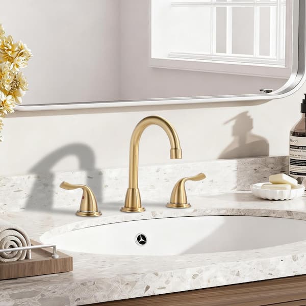 8 in. Widespread 2-Handle Bathroom Faucet with Pop-up Drain 3-Hole 360° Rotation Sink Faucet in Brushed Gold