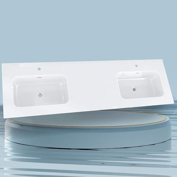 72 in. W x 22 in. D Solid Surface Vanity Top with Double Sink in White Integral Rectangular Basin Bathroom Countertop