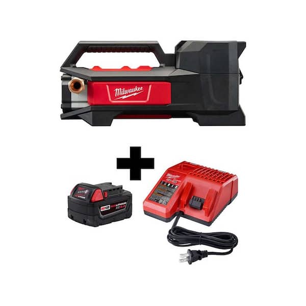 Milwaukee M18 18-Volt 1/4 HP Lithium-Ion Cordless Transfer Pump with M18 Starter Kit with One 5.0 Ah Battery and Charger