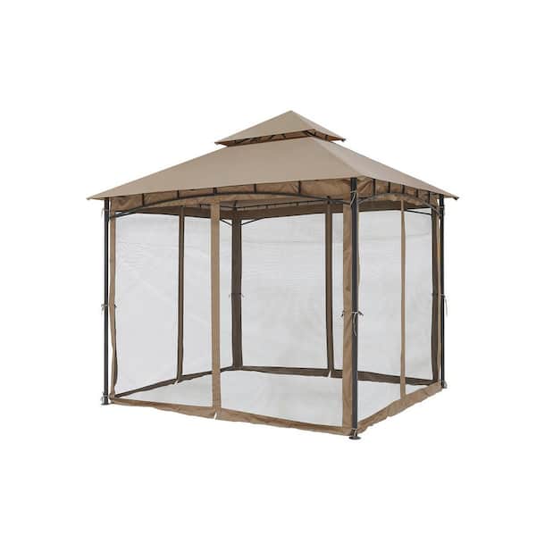 10 ft. x 10 ft. Khaki Outdoor Patio Gazebo Canopy with Double Roofs and Mosquito Netting for Backyard Lawn and Deck