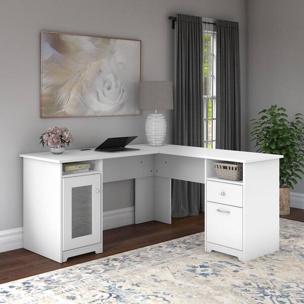 Bush Furniture Cabot 60 in. L Shaped Computer Desk in White WC31930K