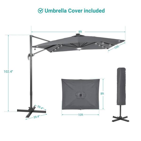 Sonkuki Premium Cantilever Patio Umbrella 10x8 ft. LED with 360 ...