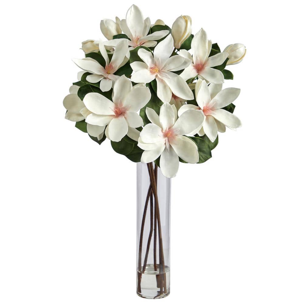 Nearly Natural 31 in. Japanese Magnolia Artificial Arrangement in Cylinder  Vase A1490