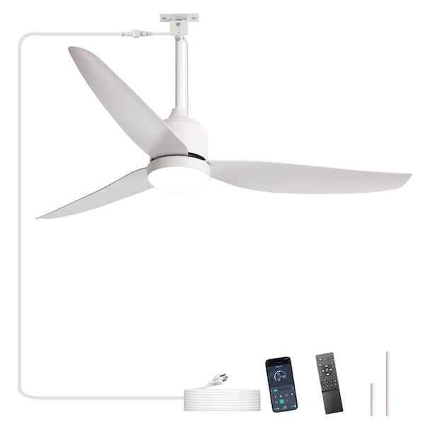 52 in. White 3 Blades Downrod Mount Waterproof Standard Ceiling Fan with Light for Outdoor Patio Dimmable Included APP