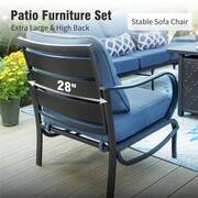 Metal 5 Seat 4-Piece Outdoor Patio Conversation Set with Peacock Blue Cushions Swivel Chairs Rectangular Fire Pit Table