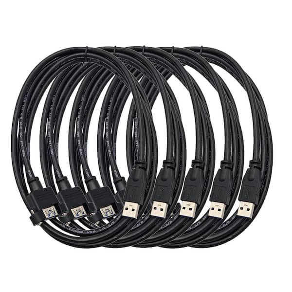 6 ft. USB 3.0 Type A / A Panel Mount Extension Cable-Black 5-Pack