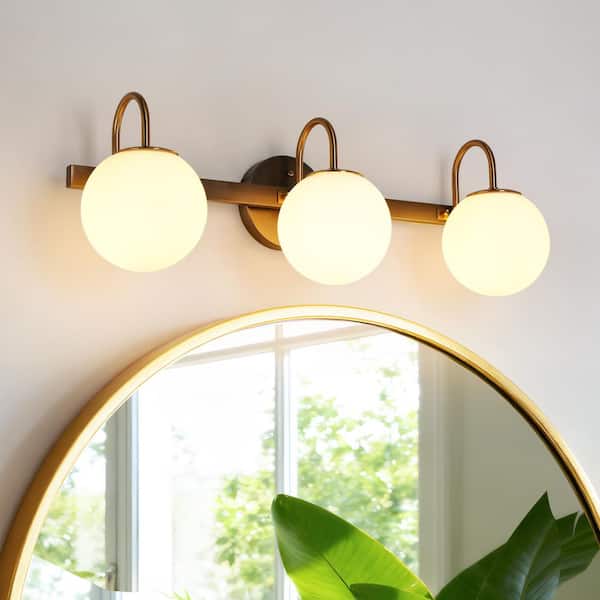 Alada 24.8 in. Modern Gunmetal Gray Bathroom Vanity Light 3-Light Plated Brass Wall Sconce with White Glass Globes