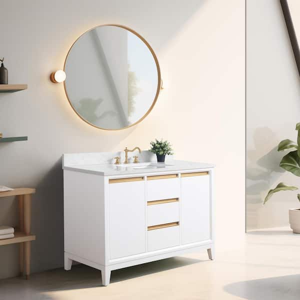 48 in. W x 22 in. D x 34 in. H Single Sink Bathroom Vanity in White Engineered Marble Top