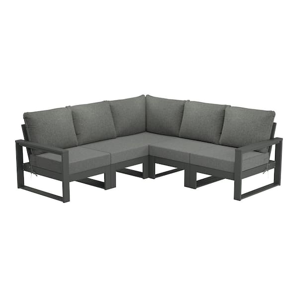 Endless Gray Frame 5-Piece HDPE Plastic Outdoor Patio Modular Sectional Set with Gray Cushions