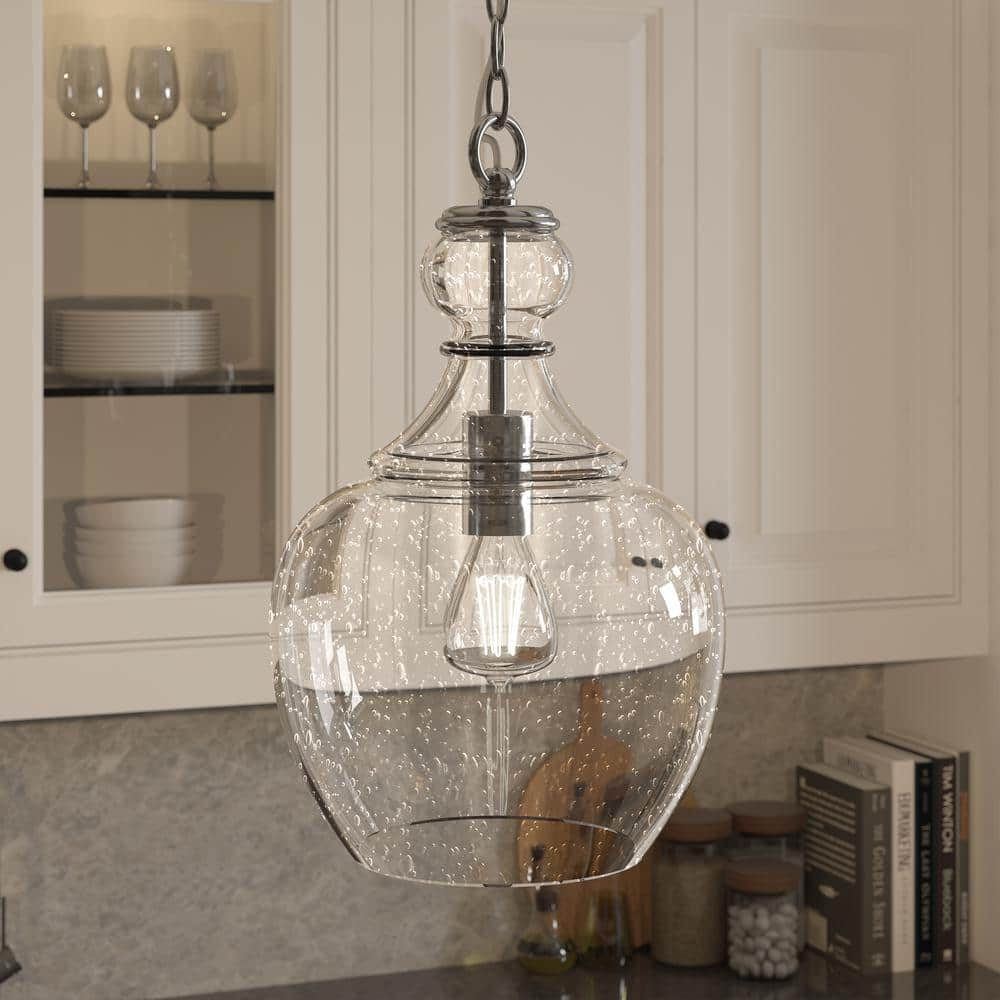 Brushed Nickel 11" Glass Drum Pendant Light