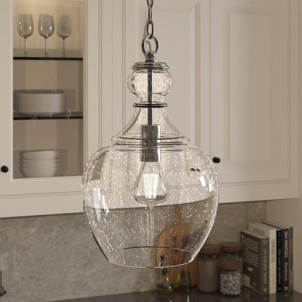 Meyer&Cross Verona Brushed Nickel Pendant Seeded Glass Shade PD1070 - The Home Depot