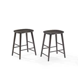 Maddox 24 in. Gray Wood Counter Stool with Wood Seat