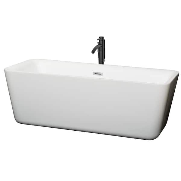 Wyndham Collection Emily 68.88 in. Acrylic Flatbottom Bathtub in White with Polished Chrome Trim and Matte Black Faucet
