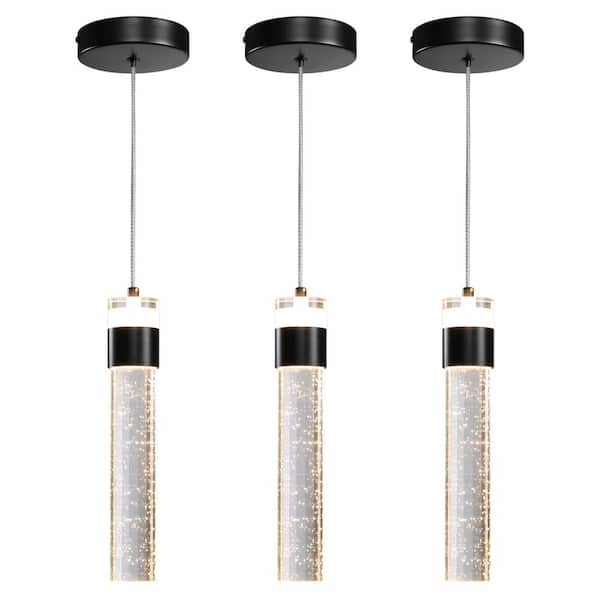 KAISITE 8-watt 1 Light Black Bubble LED Pendant Light With Crystals Shade Hanging Light Fixture For Kitchen Island (Set Of 3)