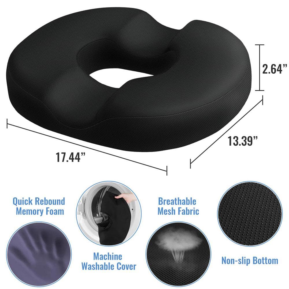 Black Memory Foam Donut Tailbone Support Cushion