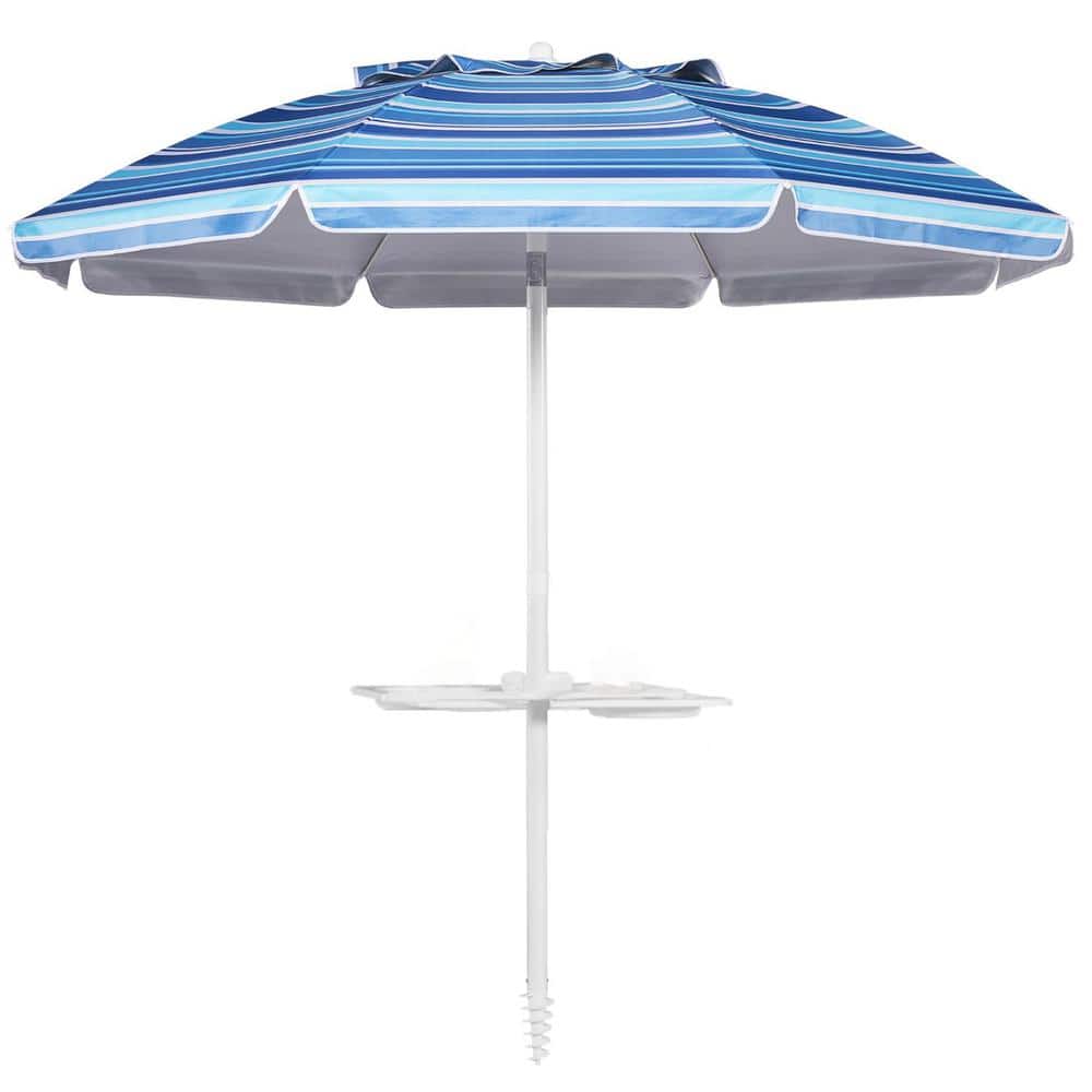 7 ft. Heavy Duty High Wind Beach Umbrella in Stripe Blue Parasols with sand