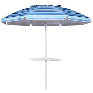 7 ft. Heavy Duty High Wind Beach Umbrella in Stripe Blue Parasols with sand anchor and Tilt Sun Shelter