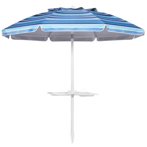 Ft Heavy Duty High Wind Beach Umbrella In Stripe Blue Parasols With Sand Anchor And Tilt Sun