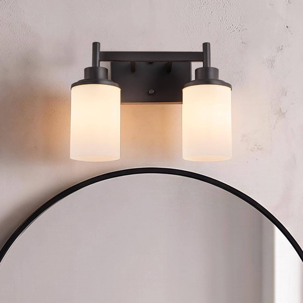 Modern Dark Brown 2-Light Vanity Wall Sconce with Opal Glass Shades Wall Mounted Fixture for Bathroom Mirror and Hallway price history on PriceWatchPro