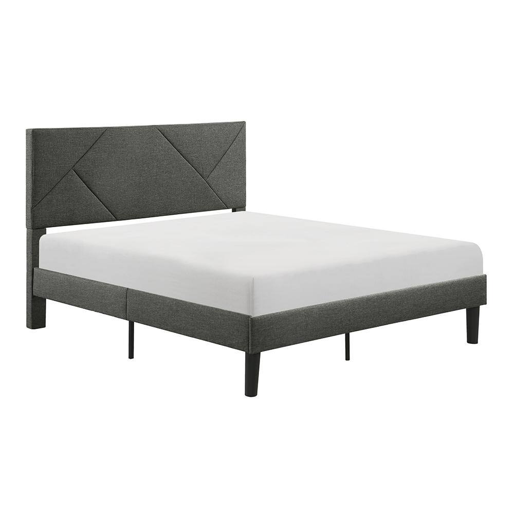 Raina Transitional Gray Upholstered Full Platform Bed with Engineered Wood Frame