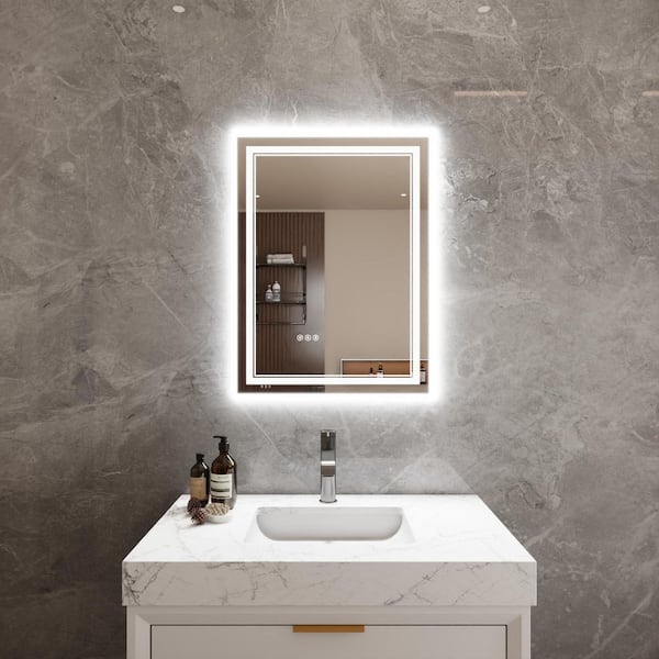 Boosicavelly 24 in. W x 32 in. H Rectangular Frameless Anti-Fog LED Light Vertical Wall Mounted Bathroom Vanity Mirror in Sliver