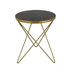 20 in. Black and Gold Round Marble Plant Stand with 1 Tier